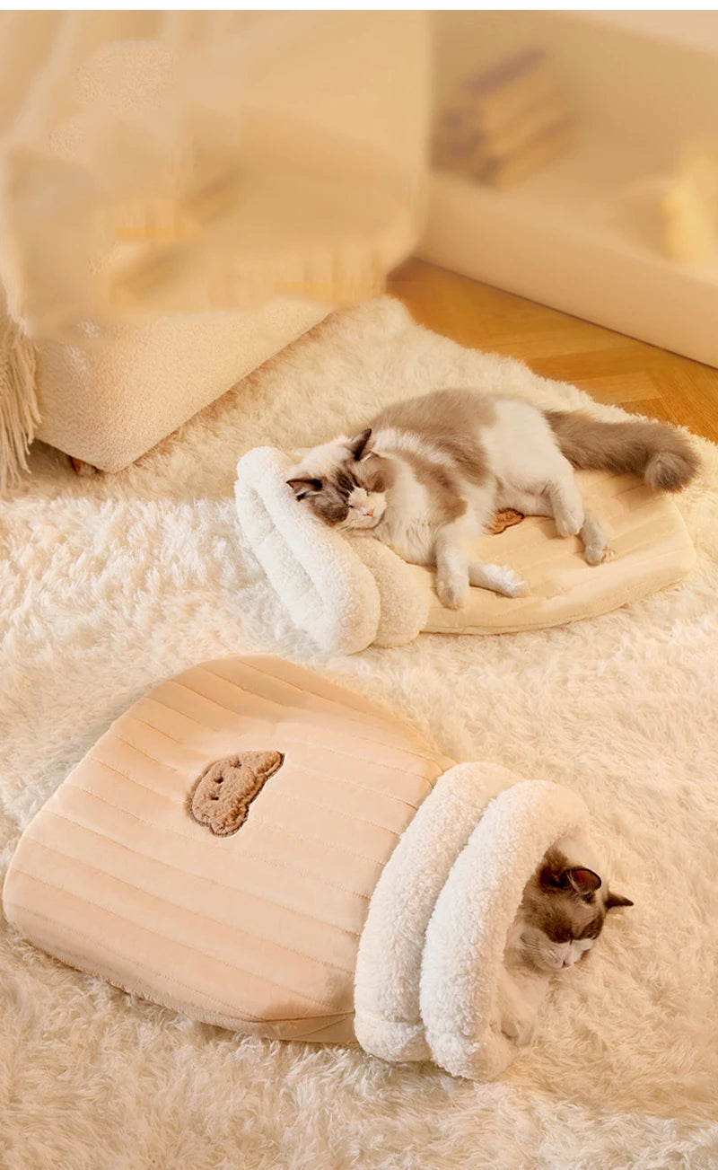 Winter Warm Plush Cat Sleeping Bag – Cozy Cat Bed & Tunnel Nest