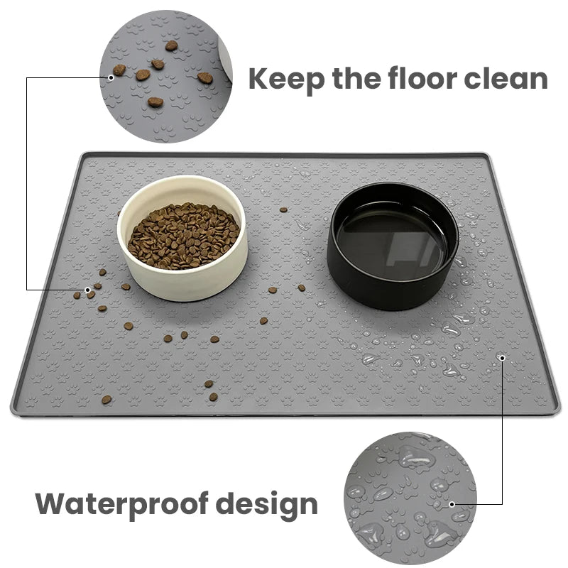 Non-Slip Cat Feeding Mat - Silicone Waterproof Pet Bowl Pad for Cats & Kittens