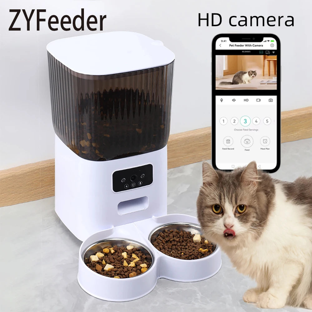 Front view of the Smart Cat Feeder 5L with Camera & WiFi, showing the sleek design and camera placement