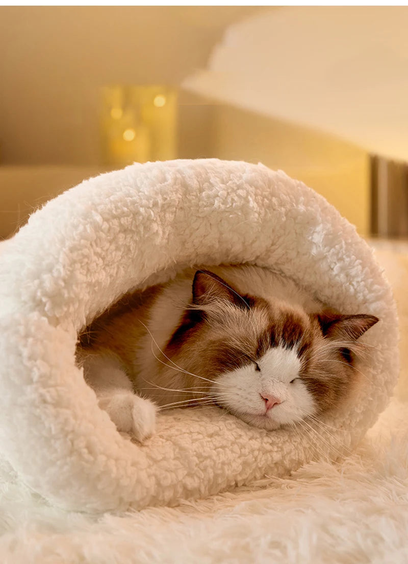 Winter Warm Plush Cat Sleeping Bag – Cozy Cat Bed & Tunnel Nest